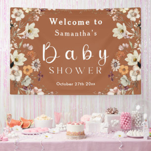 Banderoles Chic Boho Fleur sauvage Baby shower en terre cuite