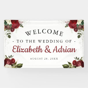 Banderoles Chic Bourgogne & Blanc Floral Mariage de bienvenue