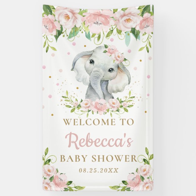 Banderoles Chic Cute Elephant rose Floral Arrière-plan Bienve (Vertical)
