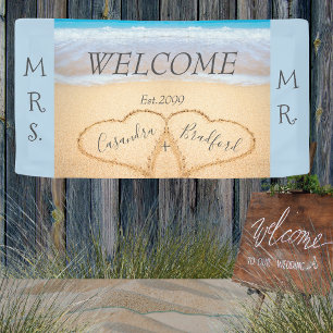 Banderoles Chic Dusty Blue Hearts Beach mariage de bienvenue