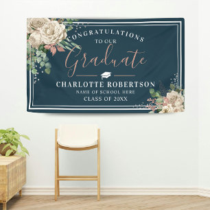 Banderoles Chic Elegant Ivory & Blush Floral Graduation