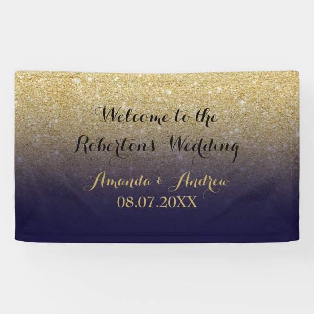 Banderoles Chic faux or parties scintillant marine bleu maria (Horizontal)