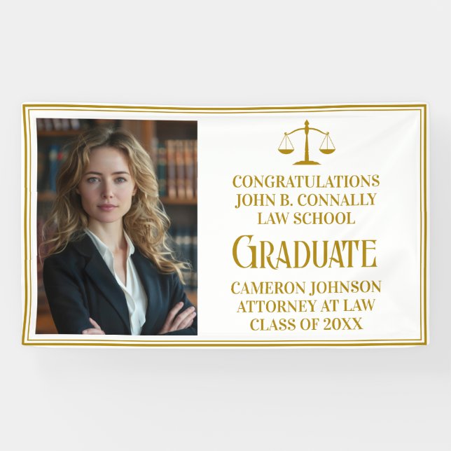 Banderoles Chic Gold Law School Photo Graduation Party (Horizontal)