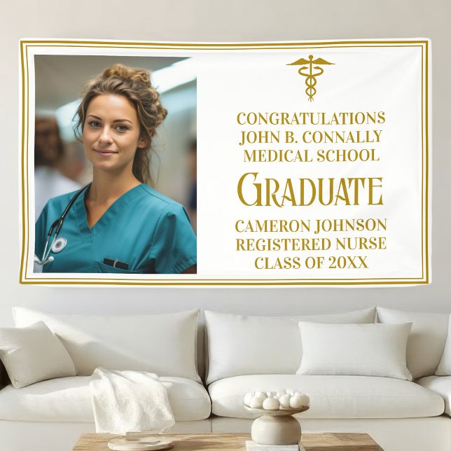 Banderoles Chic Gold Médicale School Photo Graduation Party (Créateur téléchargé)