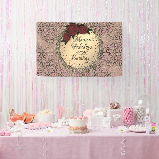 Banderoles Chic Leopard Rose Fabuleux 40e anniversaire (Fête)