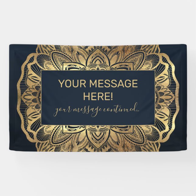 Banderoles Chic Moderne Marine Blue Gold Mandala (Horizontal)