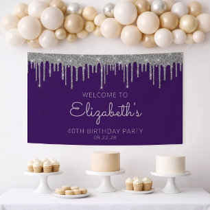Banderoles Chic Pailleté Violet Argent Goutte 40e Anniversair