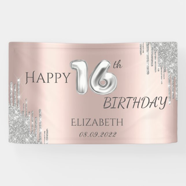 Banderoles Chic Parties scintillant argent Drips 16e annivers (Horizontal)