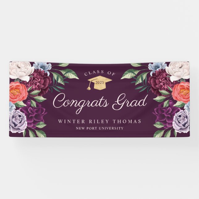 Banderoles Chic Peonies Rose Floral Graduate Party (Horizontal)