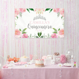 Banderoles Chic rose Floral Quinceañera Silver Tiara Party