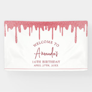 Banderoles Chic Rose Gold Drip Glitter Sweet 16 Anniversaire