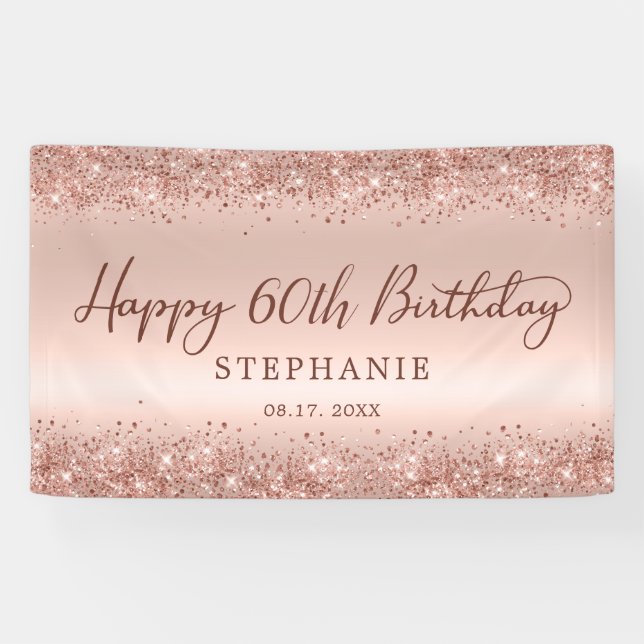 Banderoles Chic Rose Gold Parties scintillant Joyeux 60e anni (Horizontal)