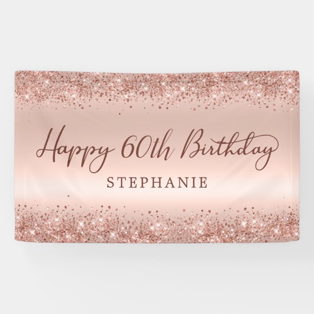 Banderoles Chic Rose Gold Parties scintillant Joyeux 60e anni (Horizontal)
