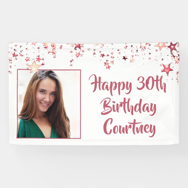 Banderoles Chic Rose Gold Stars 30th Birthday Photo (Horizontal)