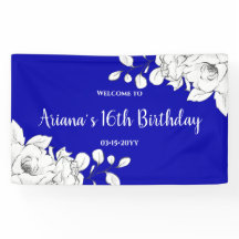 Chic Royal Bleu Blanc Floral Anniversaire