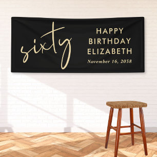 Banderoles Chic Script Black Gold 60e fête d'anniversaire