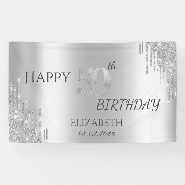 Banderoles Chic Silver Parties scintillant Drips 50e annivers (Horizontal)