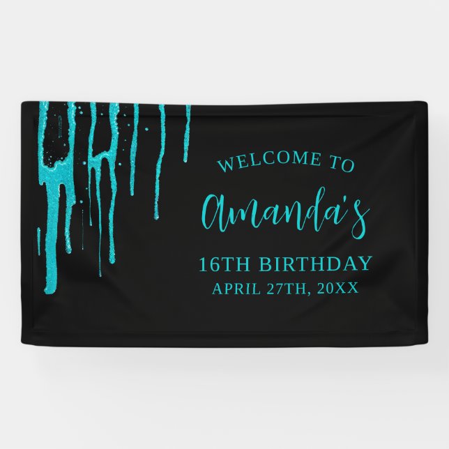 Banderoles Chic Turquoise Parties scintillant Drips Sweet 16  (Horizontal)