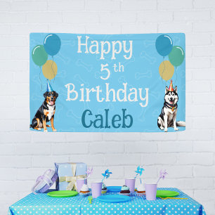 Banderoles Chien à chiot bleu personnalisé Anniversaire Paw t