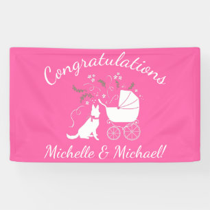 Banderoles Chien berger allemand Baby shower fille rose