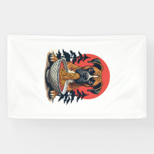 Banderoles Chien Boxer Vintage Mangeant Ramen Coucher de Sole