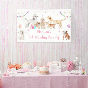 Banderoles Chien Chien rose Fille Paw-ty Anniversaire