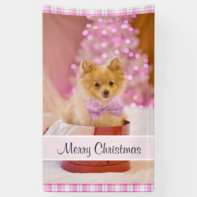 Banderoles Chien mignon avec cou rose Photographie de Noël (Vertical)