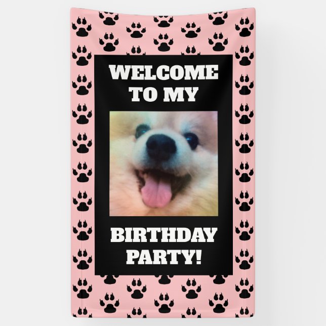 Banderoles Chiens Fête d'anniversaire Photo rose Empreintes d (Vertical)