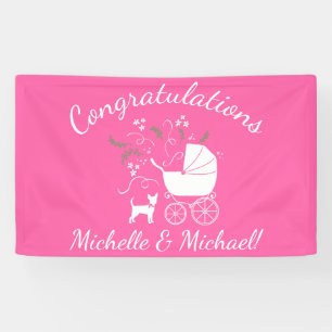 Banderoles Chihuahua Baby shower fille rose