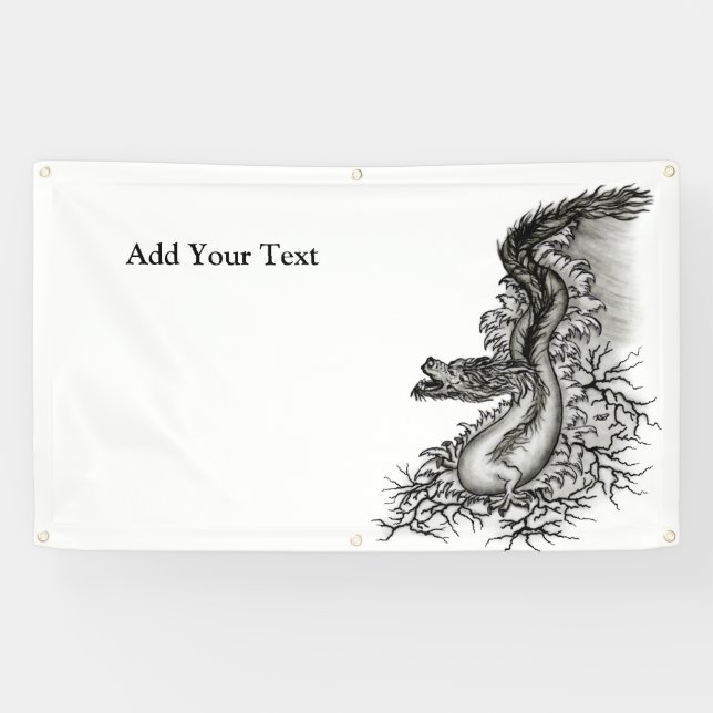 Banderoles Chine Dragon, noir et blanc Design en Tattoostyl (Horizontal)