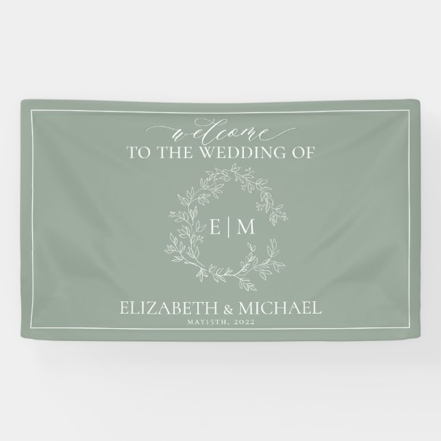 Banderoles Cimetière vert de Sage moderne Monogram Mariage Ba (Horizontal)
