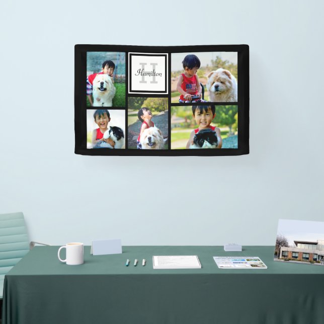 Banderoles Cinq Collage photo Coussin de monogramme personnal (Salon professionnel)