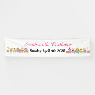 Banderoles Cirque Animaux Train Enfants Anniversaire en Rose
