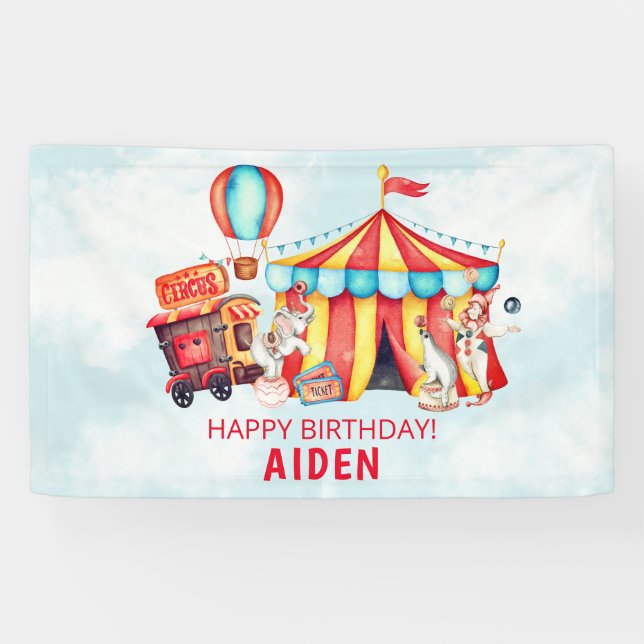 Banderoles Cirque Big Top Blue 1er Anniversaire (Horizontal)