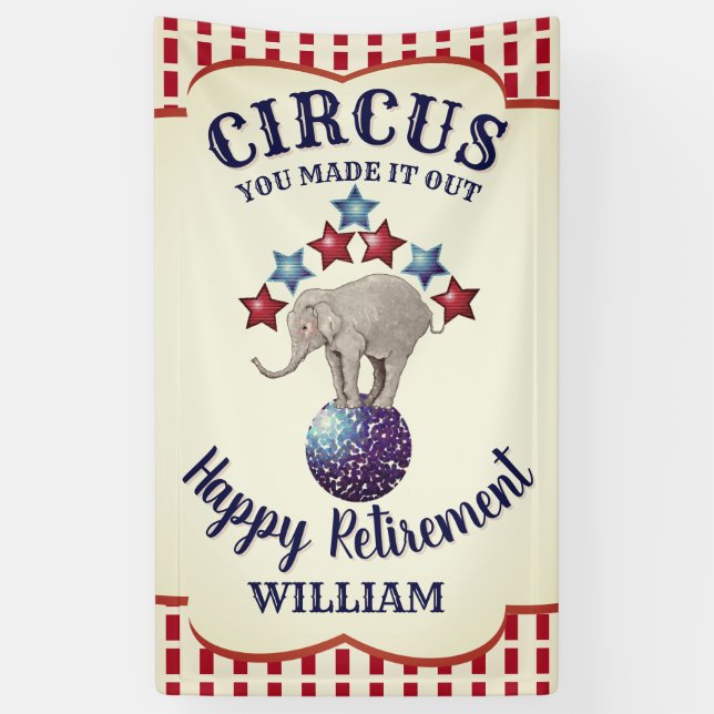Banderoles Cirque vintage Elephant Drôle Retraite (Vertical)