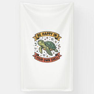 Banderoles Citation de Tortue Heureuse Dessin de Gravure Vint