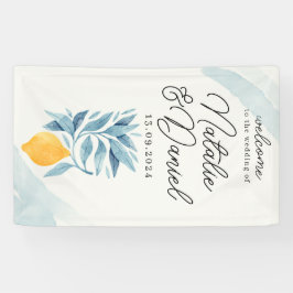 Banderoles Citron avec illustration botanique feuille bleue