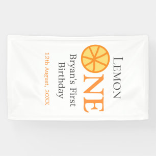 Banderoles Citron un heureux 1er anniversaire orange gris rét