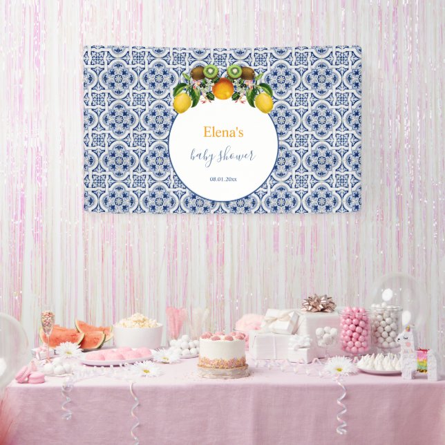 Banderoles Citrons d'Italie blanc et bleu Amalfi Baby shower (Fête)
