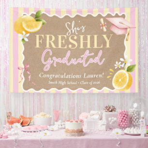 Banderoles Citrons Fraîchement Diplômés Rayures Roses Graduat