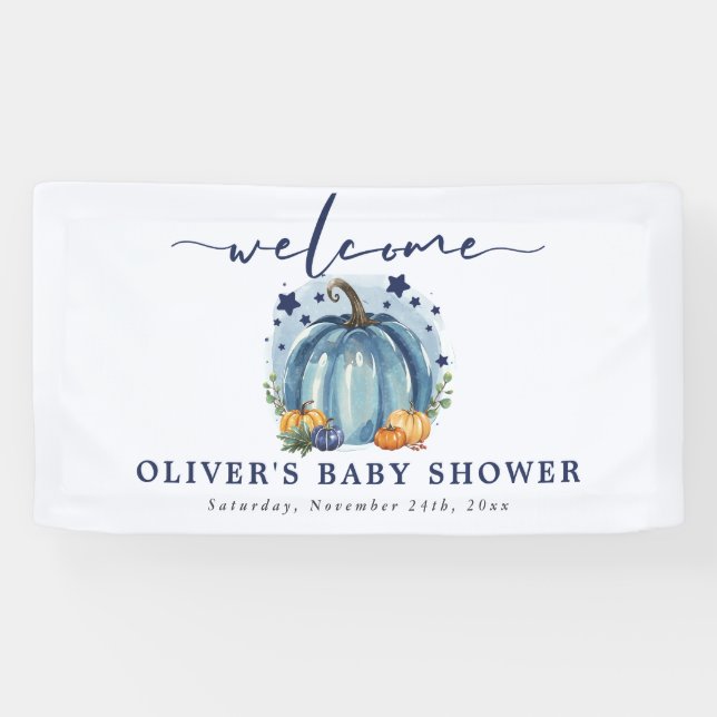 Banderoles Citrouille bleu sur son chemin Baby shower garçon  (Horizontal)