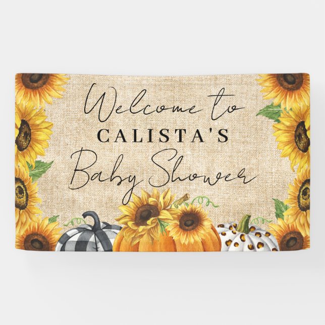 Banderoles Citrouille d'automne Baby shower tournesol Bienven (Horizontal)
