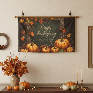 Banderoles Citrouilles rustiques et feuilles d'automne Thanks