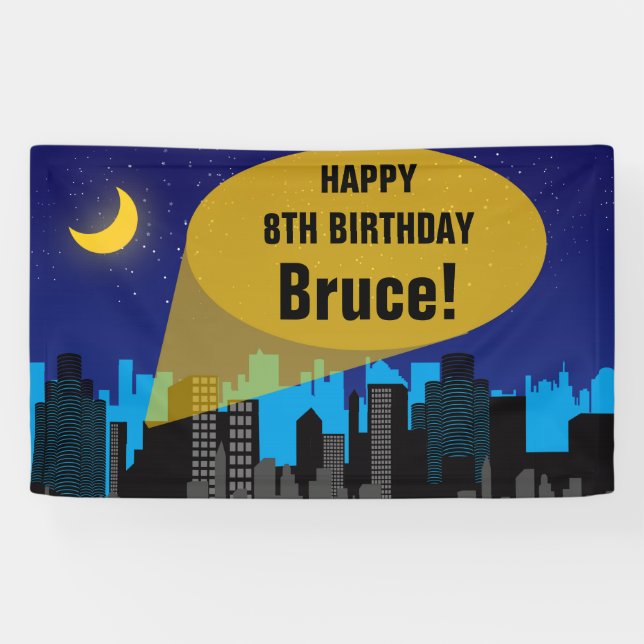 Banderoles City Night Skyline Superhero Boys fête d'anniversa (Horizontal)