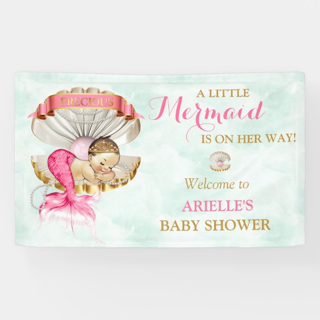 Banderoles Clamer bébé sirène coquille Tiara perles or rose (Horizontal)