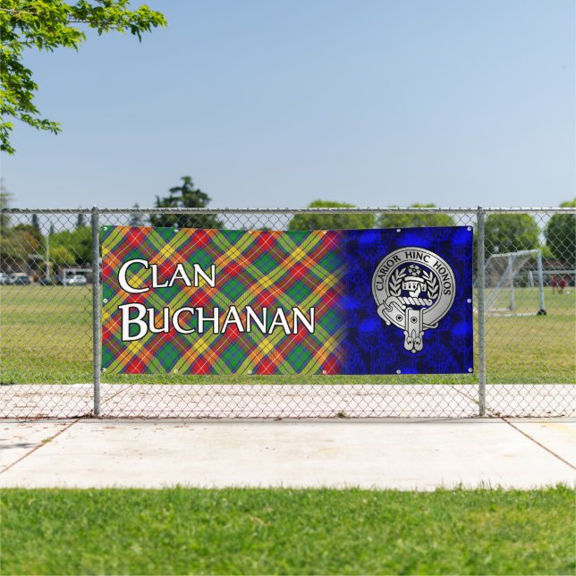 Banderoles Clan Buchanan Crest & Tartan Banner (Insitu)