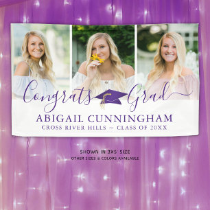 Banderoles Clapet de graduation violet moderne Script 3 Photo