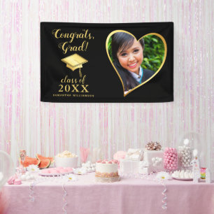 Banderoles Classe 2024 Grad Photo Black and Gold Graduation