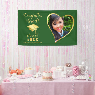 Banderoles Classe 2025 Grad Photo Green and Gold Graduation