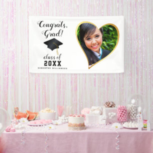 Banderoles Classe 2025 Grad Photo White Black Gold Graduation